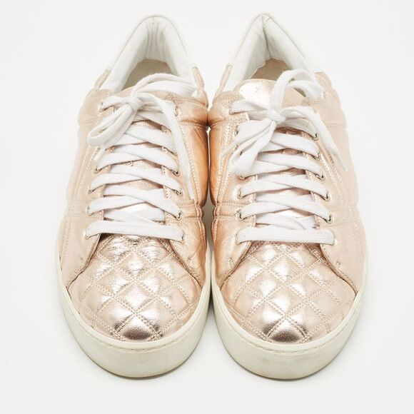 Burberry Metallic Pink Quilted Leather Westford Low Top Sneakers Size 40 - Picture 3 of 7